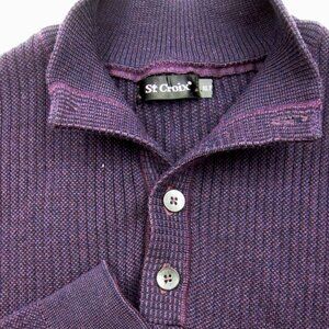 PRISTINE St. Croix Knits Wool & Cotton Blend Purple Henley Polo Sweater XL XLT